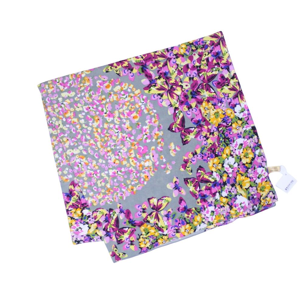 Trisha Waldron scarf cotton blend floral butterfly purple large 40x40" NEW NWT